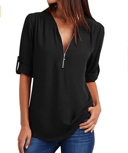 Variation-of-Womens-Fashion-Chiffon-Zipper-Up-Deep-V-Neck-Rolled-Long-Sleeve-Loose-Blouse-184324605640-1b95