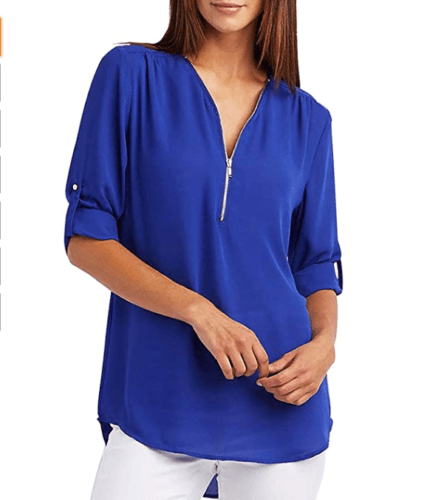 Variation-of-Womens-Fashion-Chiffon-Zipper-Up-Deep-V-Neck-Rolled-Long-Sleeve-Loose-Blouse-184324605640-1e83