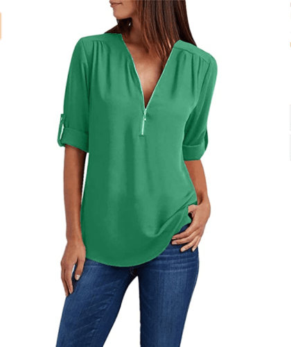 Variation-of-Womens-Fashion-Chiffon-Zipper-Up-Deep-V-Neck-Rolled-Long-Sleeve-Loose-Blouse-184324605640-f6a3