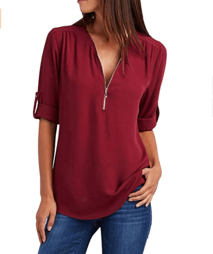 Womens-Fashion-Chiffon-Zipper-Up-Deep-V-Neck-Rolled-Long-Sleeve-Loose-Blouse-184324605640-7