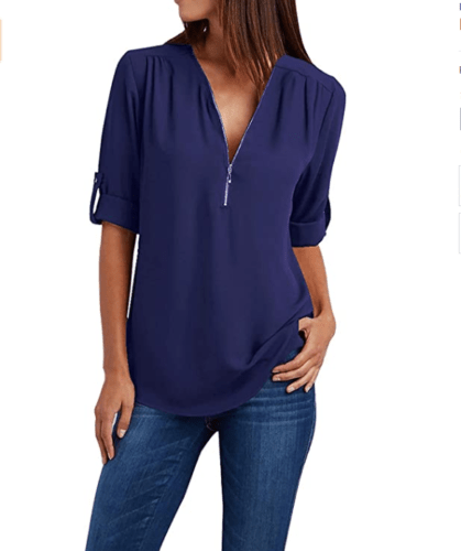 Womens-Fashion-Chiffon-Zipper-Up-Deep-V-Neck-Rolled-Long-Sleeve-Loose-Blouse-184324605640-8