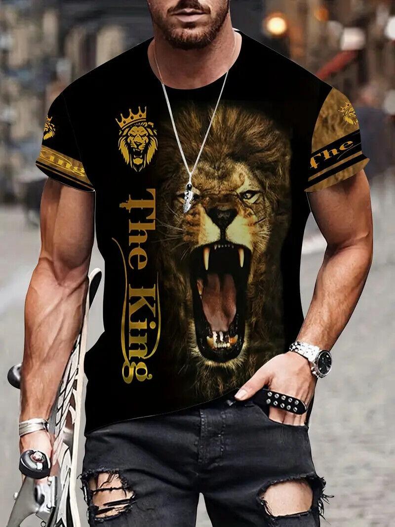 T-Shirts-Fierce-Lion-King-Fashion-Novelty-Men-Black-Gold-Short-Sleeve-Casual-Tee-374881789842-2