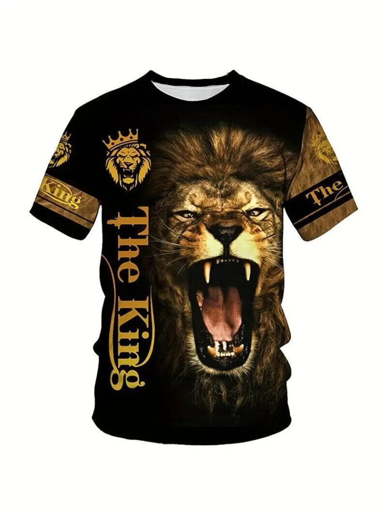 T-Shirts-Fierce-Lion-King-Fashion-Novelty-Men-Black-Gold-Short-Sleeve-Casual-Tee-374881789842