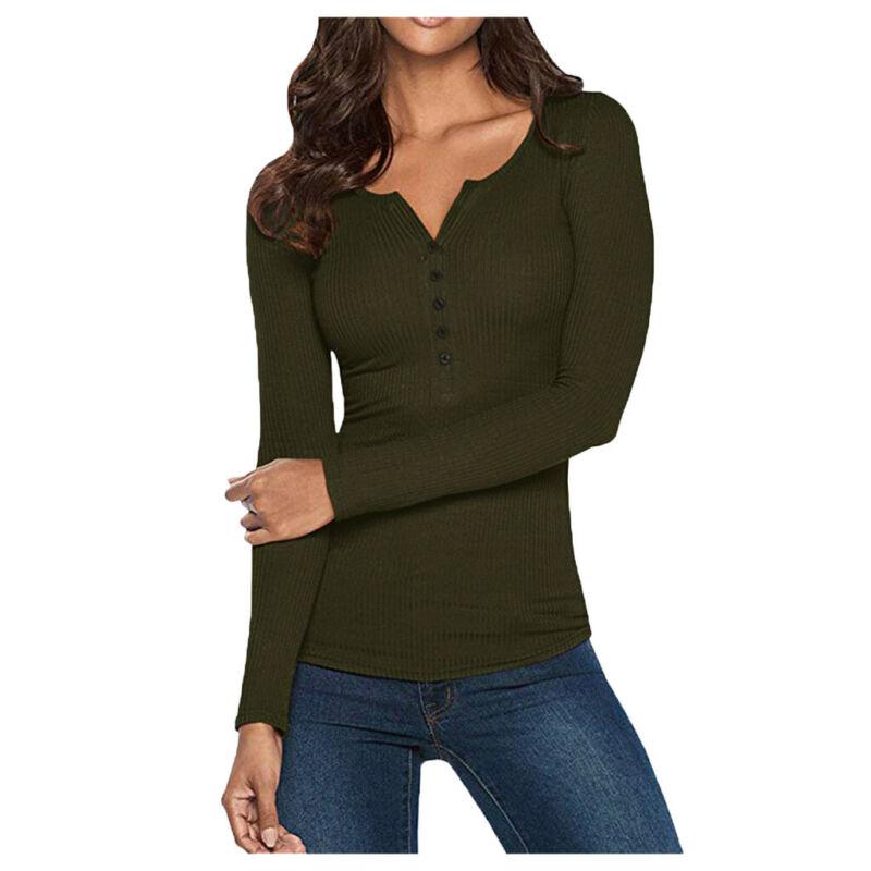 Women-V-Neck-Bodycon-Henley-Shirt-Long-Sleeve-Button-Down-Slim-Basic-Top-295894279512-6