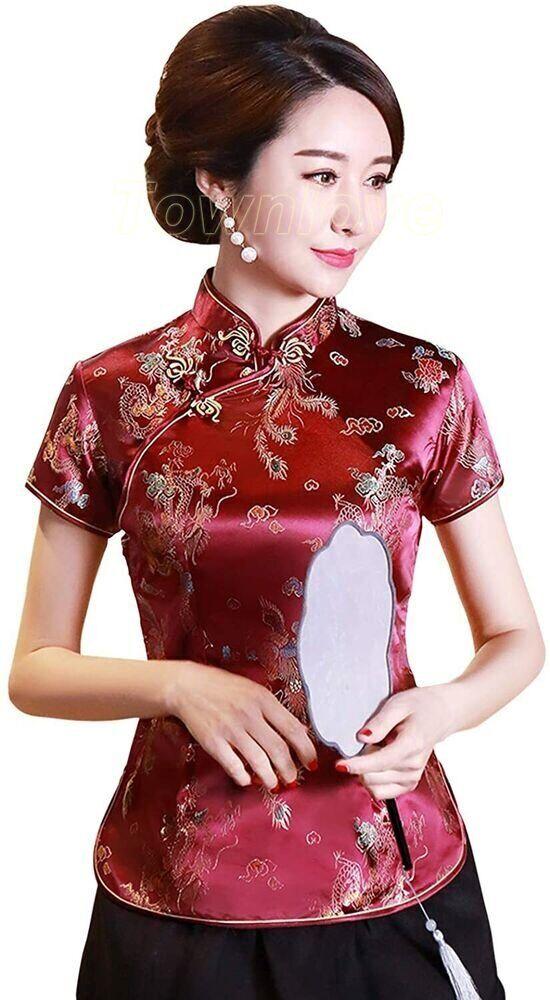 Womens-Tang-Chinese-Style-Blouse-Cheongsam-Traditional-Short-Sleeve-Qipao-Tops-256340394342-14