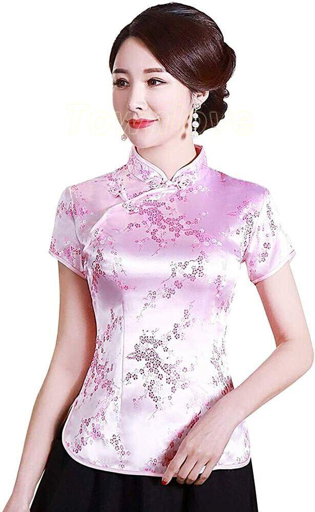 Womens-Tang-Chinese-Style-Blouse-Cheongsam-Traditional-Short-Sleeve-Qipao-Tops-256340394342-15