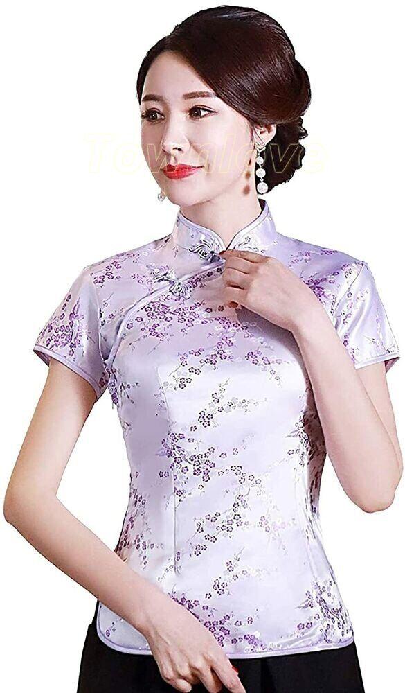 Womens-Tang-Chinese-Style-Blouse-Cheongsam-Traditional-Short-Sleeve-Qipao-Tops-256340394342-7