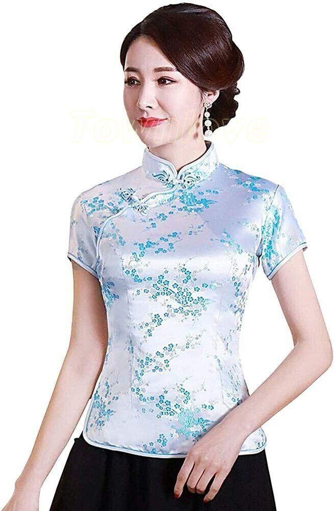 Womens-Tang-Chinese-Style-Blouse-Cheongsam-Traditional-Short-Sleeve-Qipao-Tops-256340394342-8