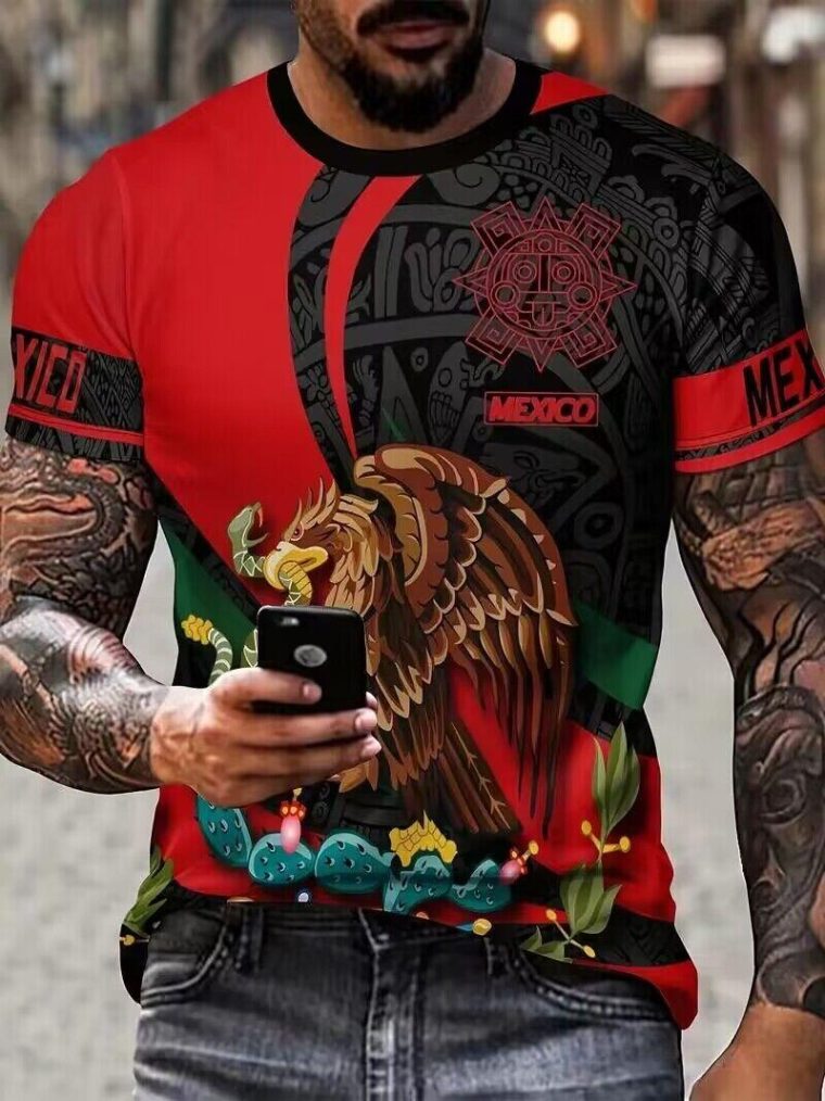 T-Shirt-Mexican-Aztec-Eagle-Cactus-Fashion-Mexico-Men-Short-Sleeve-Red-Black-Tee-375023102983