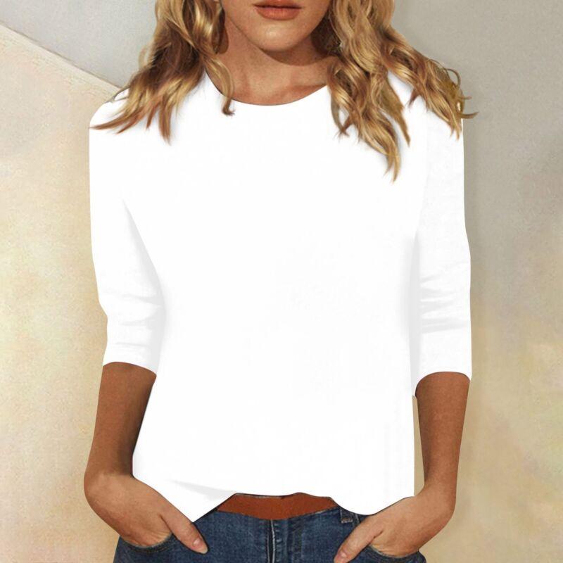 Variation-of-Women039s-Fashion-Casual-Three-Quarter-Sleeve-T-Shirt-Solid-O-Neck-Tops-315054475463-15ad