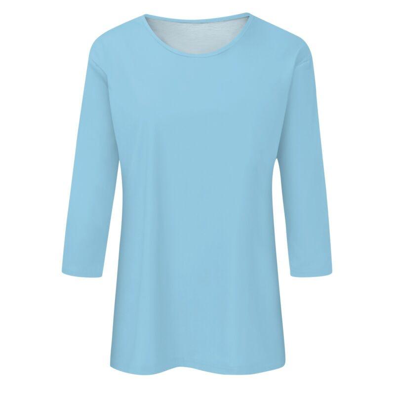Womens-Fashion-Casual-Three-Quarter-Sleeve-T-Shirt-Solid-O-Neck-Tops-315054475463-10
