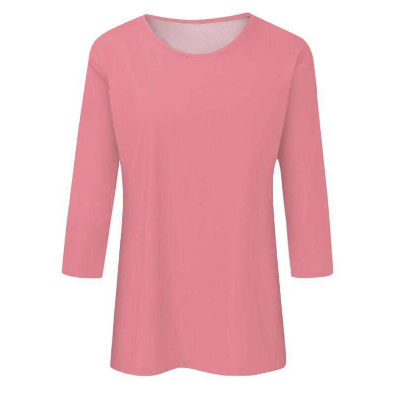 Womens-Fashion-Casual-Three-Quarter-Sleeve-T-Shirt-Solid-O-Neck-Tops-315054475463-9