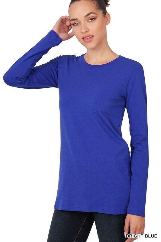Variation-of-Womens-Cotton-T-Shirt-Crew-Neck-Stretch-Casual-Tunic-Long-Sleeve-Plain-Basic-Top-174875579264-caba