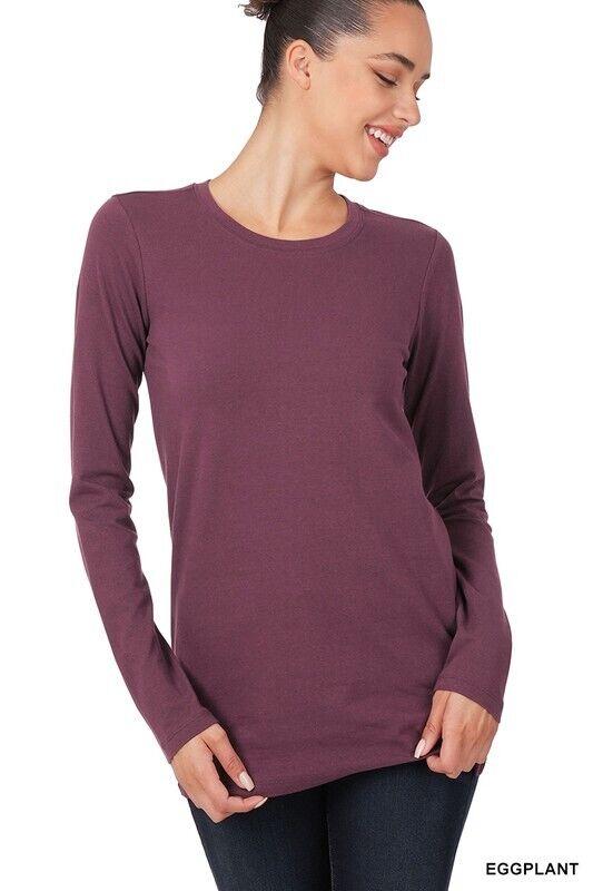 Variation-of-Womens-Cotton-T-Shirt-Crew-Neck-Stretch-Casual-Tunic-Long-Sleeve-Plain-Basic-Top-174875579264-d0bf