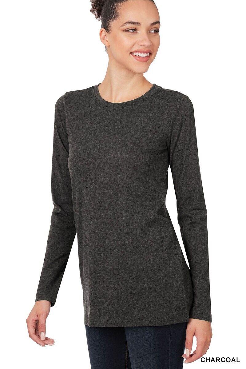 Variation-of-Womens-Cotton-T-Shirt-Crew-Neck-Stretch-Casual-Tunic-Long-Sleeve-Plain-Basic-Top-174875579264-ee25