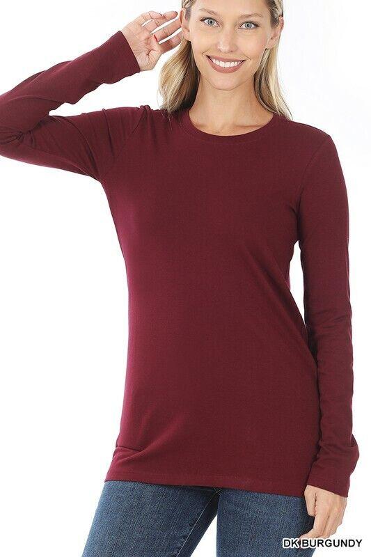 Womens-Cotton-T-Shirt-Crew-Neck-Stretch-Casual-Tunic-Long-Sleeve-Plain-Basic-Top-174875579264-2