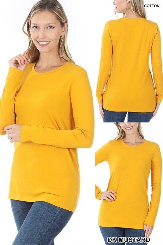 Womens-Cotton-T-Shirt-Crew-Neck-Stretch-Casual-Tunic-Long-Sleeve-Plain-Basic-Top-174875579264-3