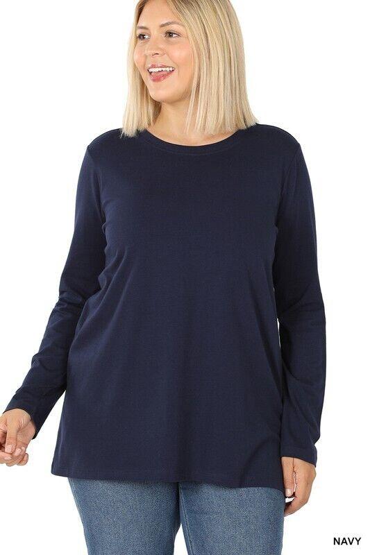 Womens-Cotton-T-Shirt-Crew-Neck-Stretch-Casual-Tunic-Long-Sleeve-Plain-Basic-Top-174875579264-4