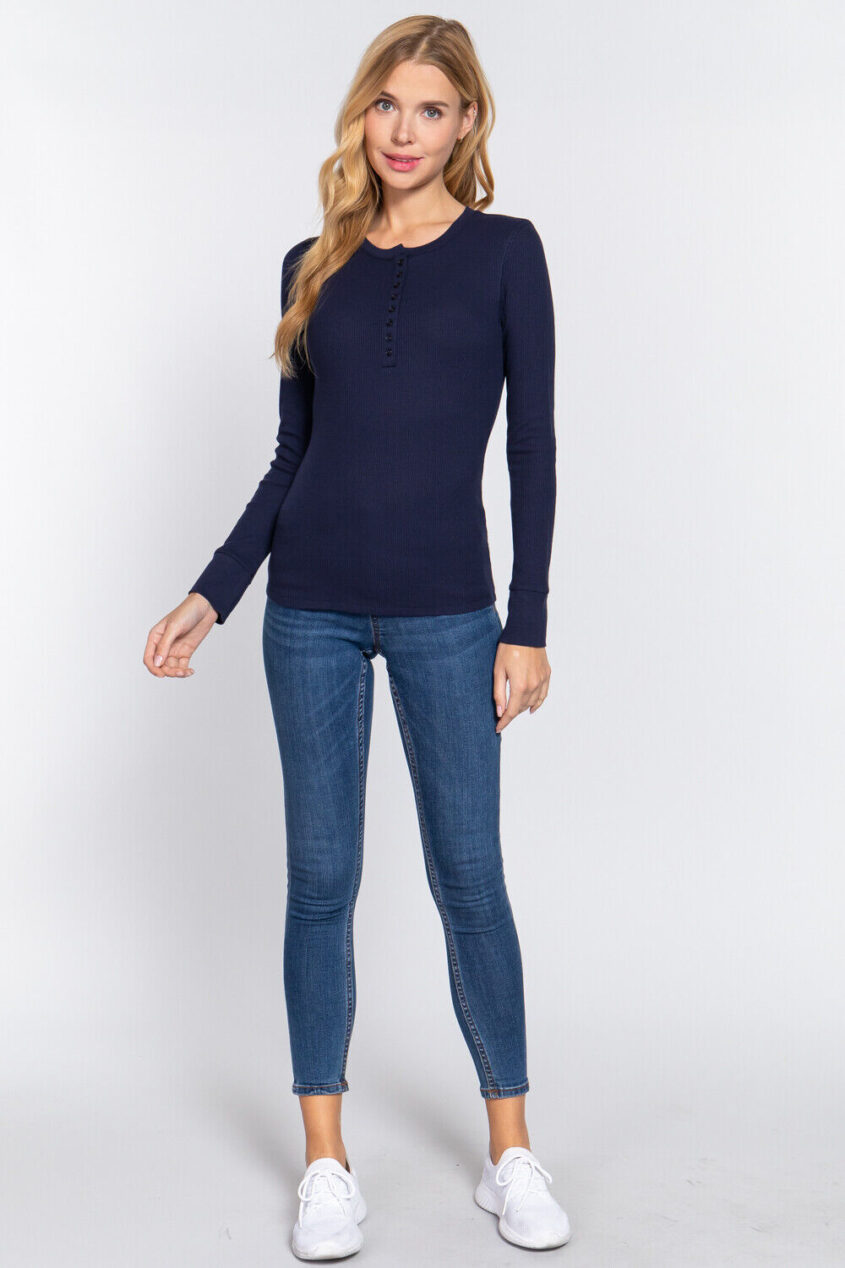 Womens-Henley-Warm-Soft-Thermal-Top-Button-T-Shirt-Waffle-Knit-Layering-175931213924-9