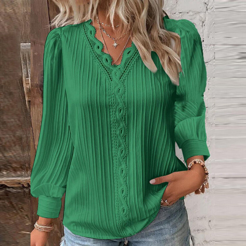 Autumn-Womens-Long-Sleeve-Solid-Pullover-V-Neck-T-shirts-Pleated-Blouse-Tops-US-395176806746-10