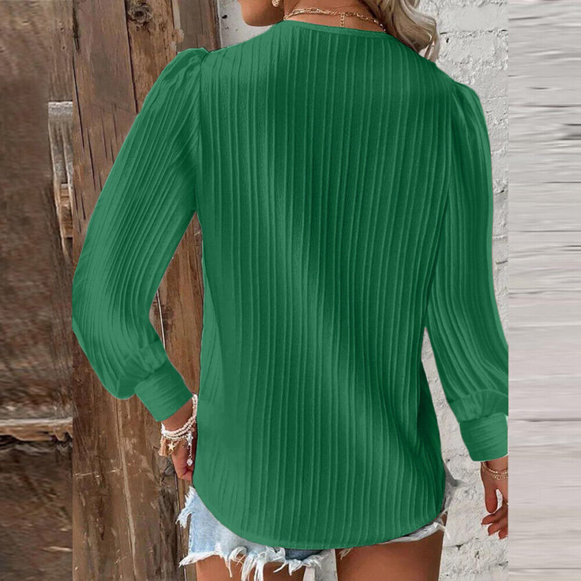 Autumn-Womens-Long-Sleeve-Solid-Pullover-V-Neck-T-shirts-Pleated-Blouse-Tops-US-395176806746-11