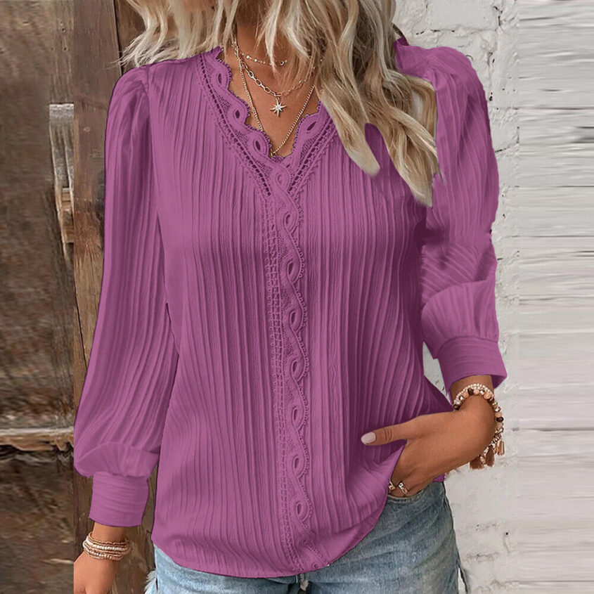 Autumn-Womens-Long-Sleeve-Solid-Pullover-V-Neck-T-shirts-Pleated-Blouse-Tops-US-395176806746-12