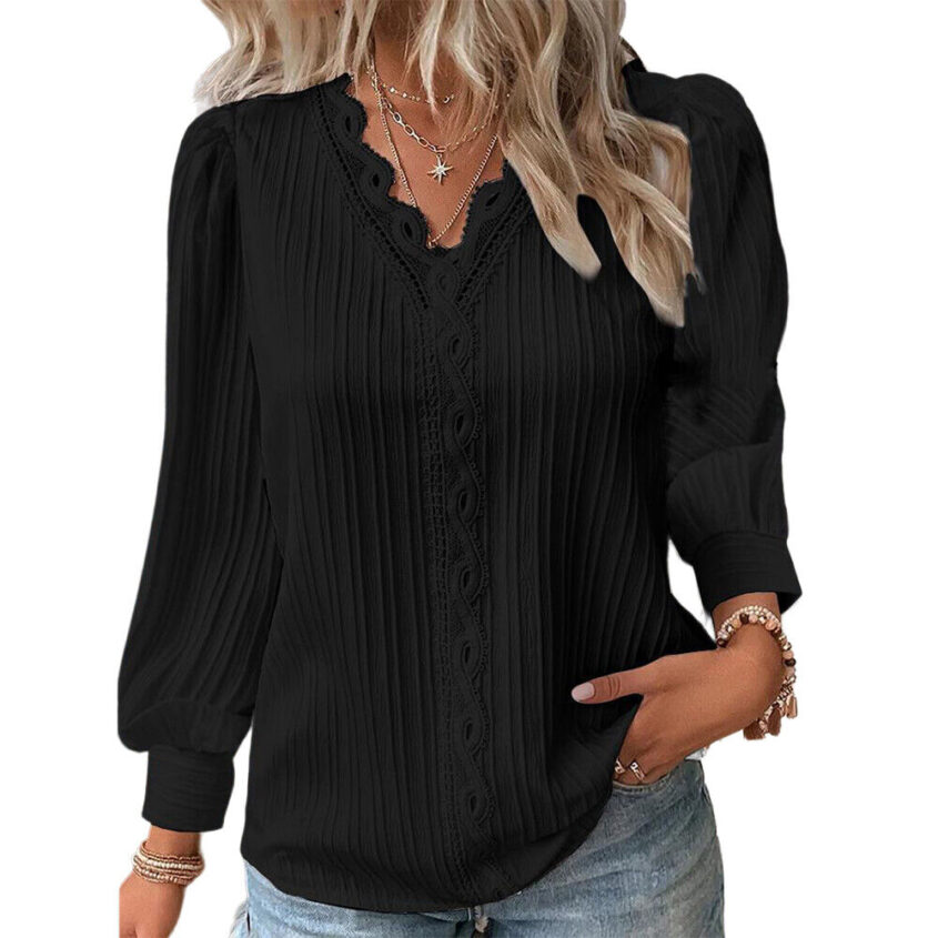 Autumn-Womens-Long-Sleeve-Solid-Pullover-V-Neck-T-shirts-Pleated-Blouse-Tops-US-395176806746-18