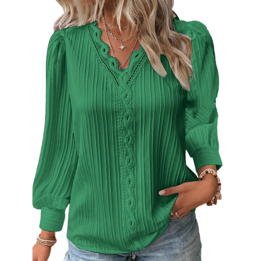 Autumn-Womens-Long-Sleeve-Solid-Pullover-V-Neck-T-shirts-Pleated-Blouse-Tops-US-395176806746-21
