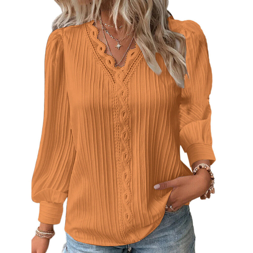 Autumn-Womens-Long-Sleeve-Solid-Pullover-V-Neck-T-shirts-Pleated-Blouse-Tops-US-395176806746-23
