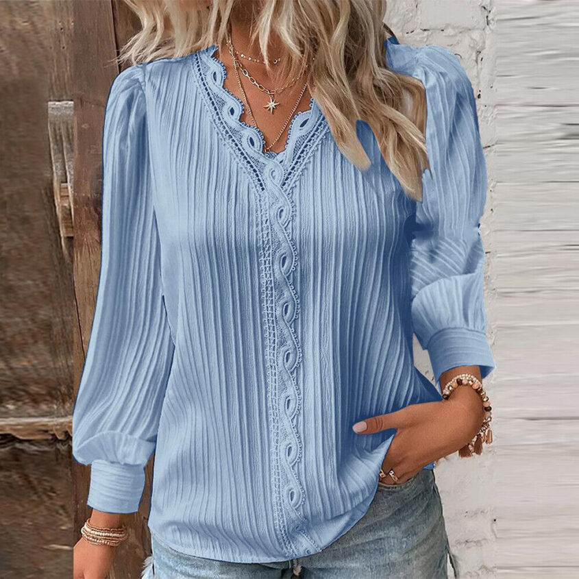 Autumn-Womens-Long-Sleeve-Solid-Pullover-V-Neck-T-shirts-Pleated-Blouse-Tops-US-395176806746-5