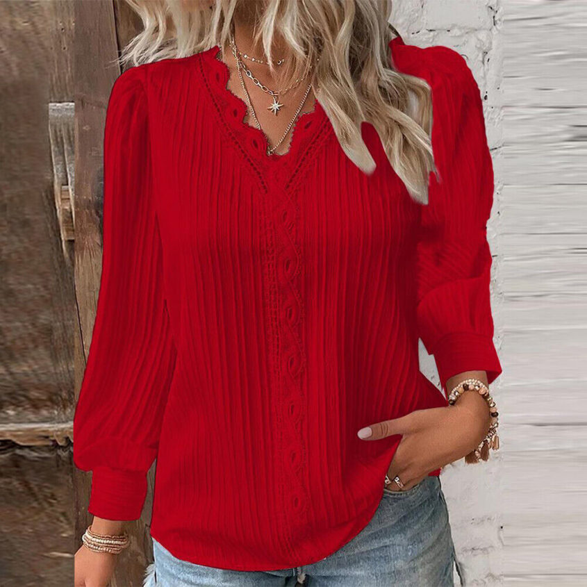 Autumn-Womens-Long-Sleeve-Solid-Pullover-V-Neck-T-shirts-Pleated-Blouse-Tops-US-395176806746-9