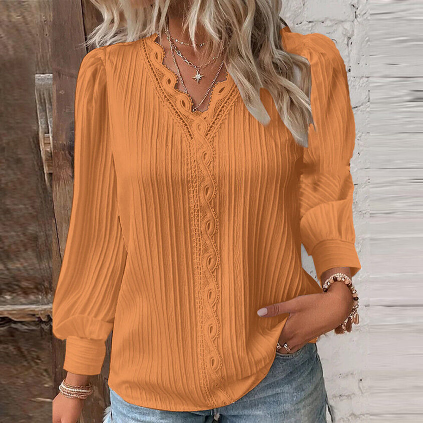 Variation-of-Autumn-Womens-Long-Sleeve-Solid-Pullover-V-Neck-T-shirts-Pleated-Blouse-Tops-US-395176806746-2a9d
