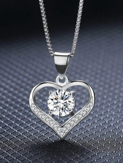 925-Sterling-Silver-Love-Heart-Cubic-Zirconia-CZ-Pendant-Necklace-18-Gift-Box-401365950268