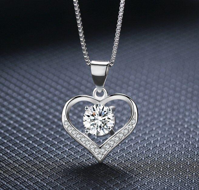 925-Sterling-Silver-Love-Heart-Cubic-Zirconia-CZ-Pendant-Necklace-18-Gift-Box-401365950268